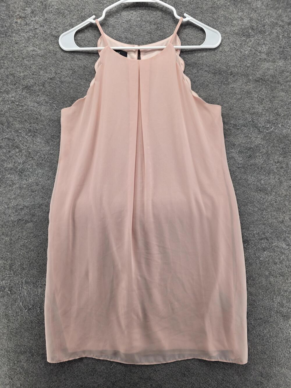 IN San Francisco Dress Womens M Pink Shift Halter Short Pleated Lined Scallop